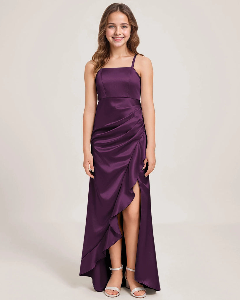 Grape Satin A-line Girls Formal Dress Front View