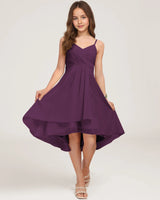 Grape Chiffon A-line Junior Bridesmaid Dress Front View