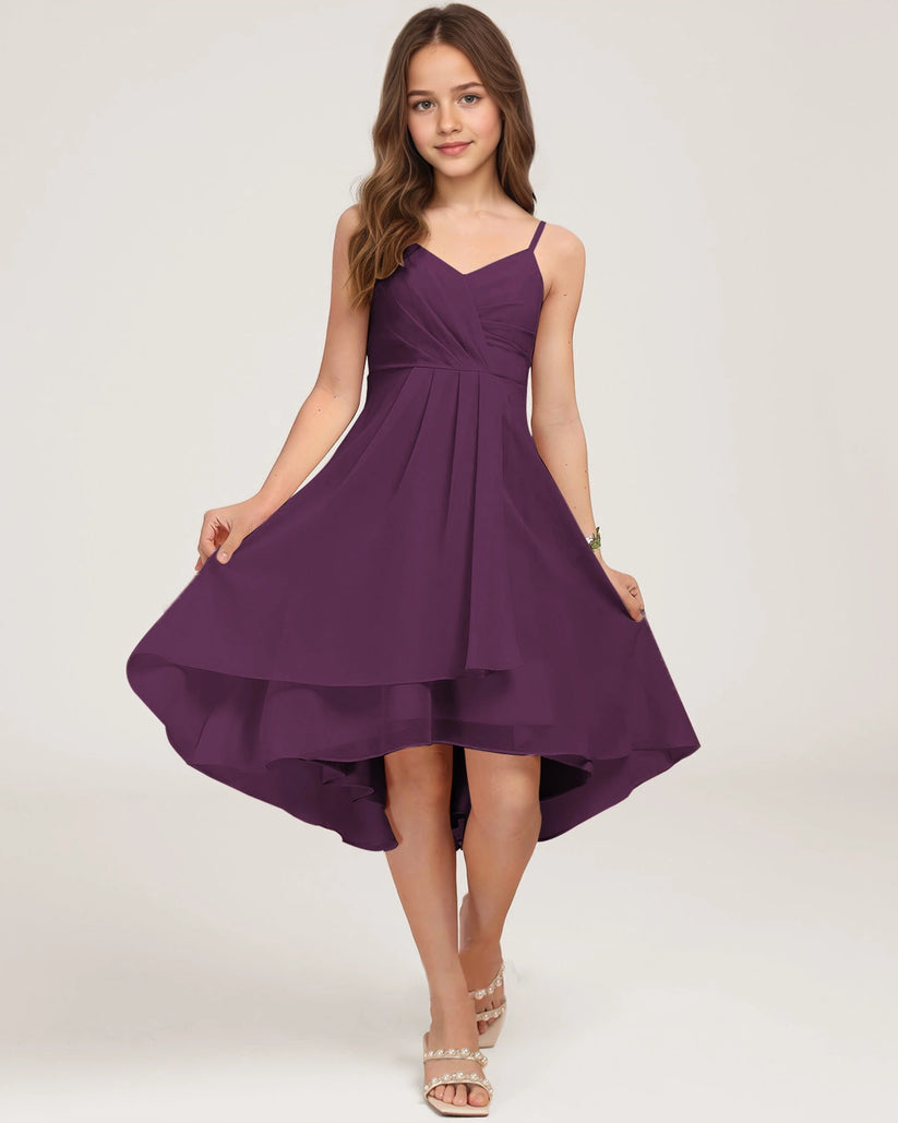 Grape Chiffon A-line Junior Bridesmaid Dress Front View