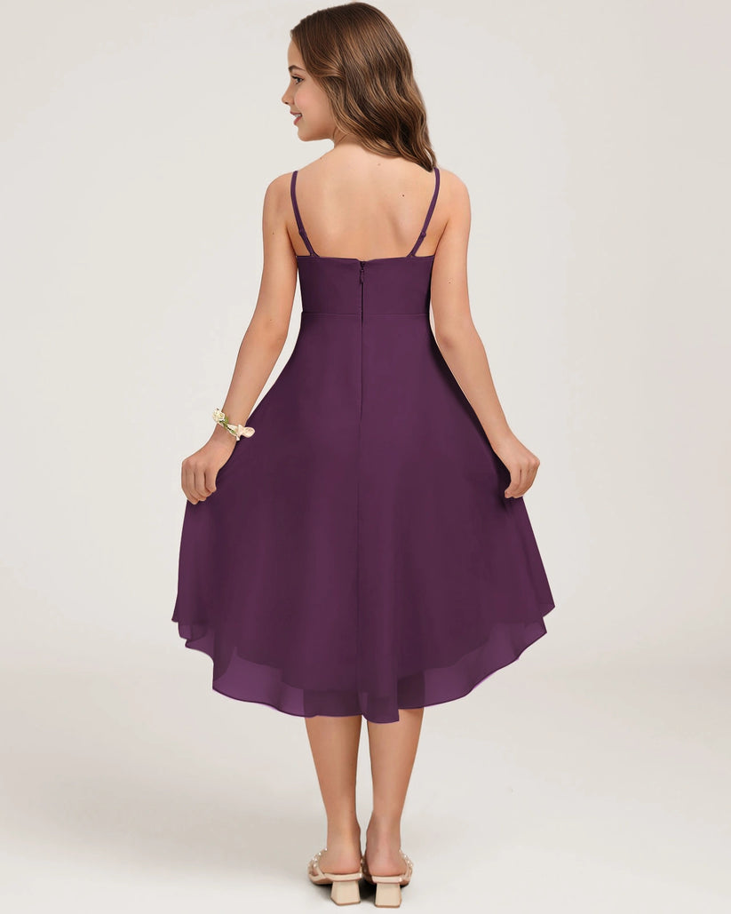 Grape Chiffon A-line Junior Bridesmaid Dress Back View