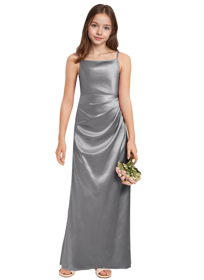 dideyttawl A-Line Junior Bridesmaid Dress Square Neck Pleated Stretch Satin Flower Girl Dress Sleeveless Formal Special Occasion Dress for Wedding 2520