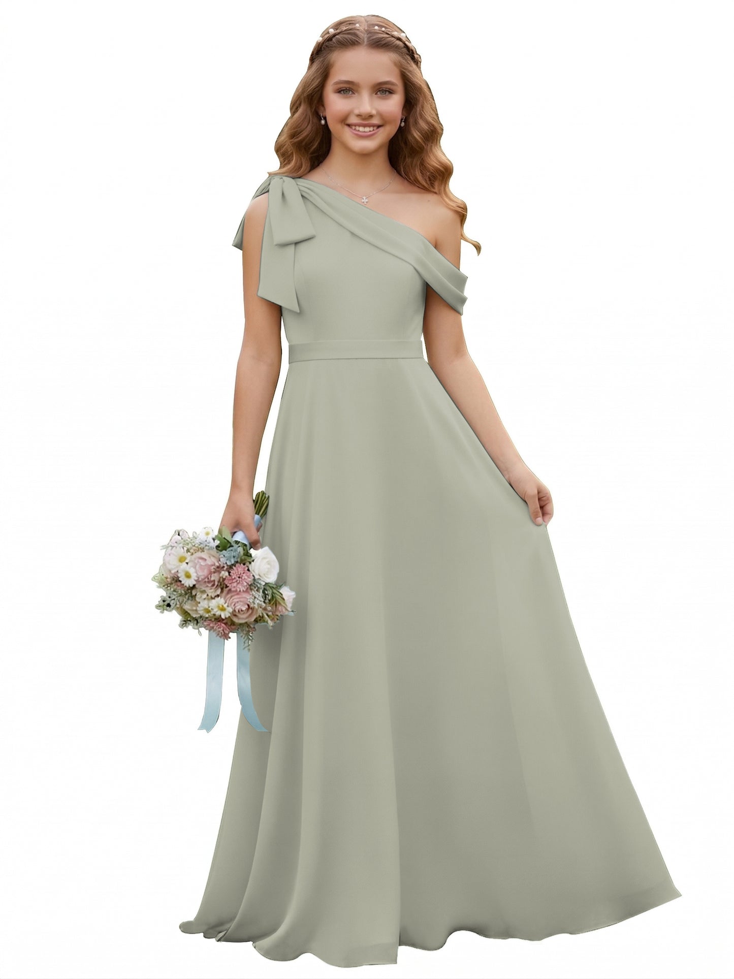 dideyttawl One Shoulder Junior Bridesmaid Dresses for Girls 4-16 Chiffon  A-Line Pageant Formal Party Ball Dress 2562