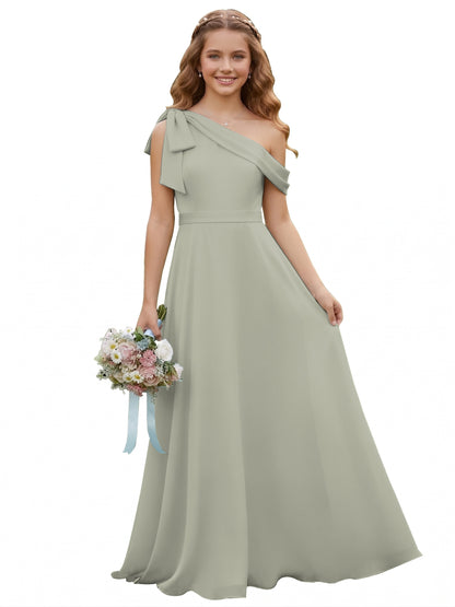 dideyttawl One Shoulder Junior Bridesmaid Dresses for Girls 4-16 Chiffon  A-Line Pageant Formal Party Ball Dress 2562