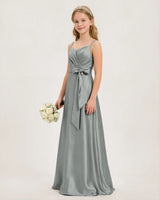 Grey Satin A-line Junior Bridesmaid Dress Side View