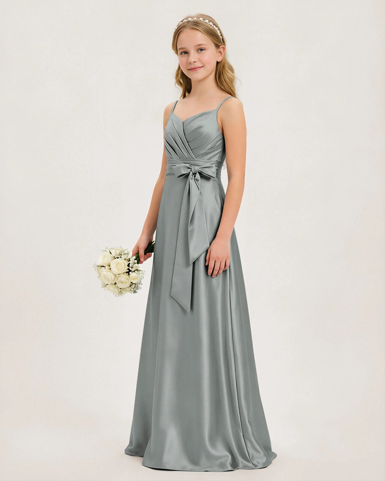 Gray Satin Junior Bridesmaid Dress