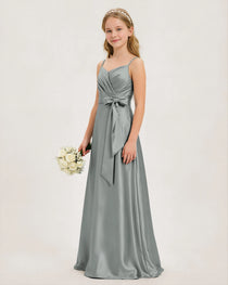 Gray Satin Junior Bridesmaid Dress
