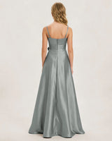 Grey Satin A-line Junior Bridesmaid Dress Back View