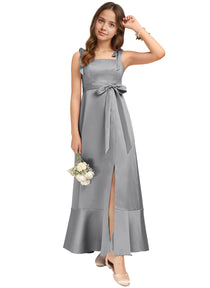 Dideyttawl Junior Bridesmaid Dresses with Slit  Satin Formal Gown for Girls 2529