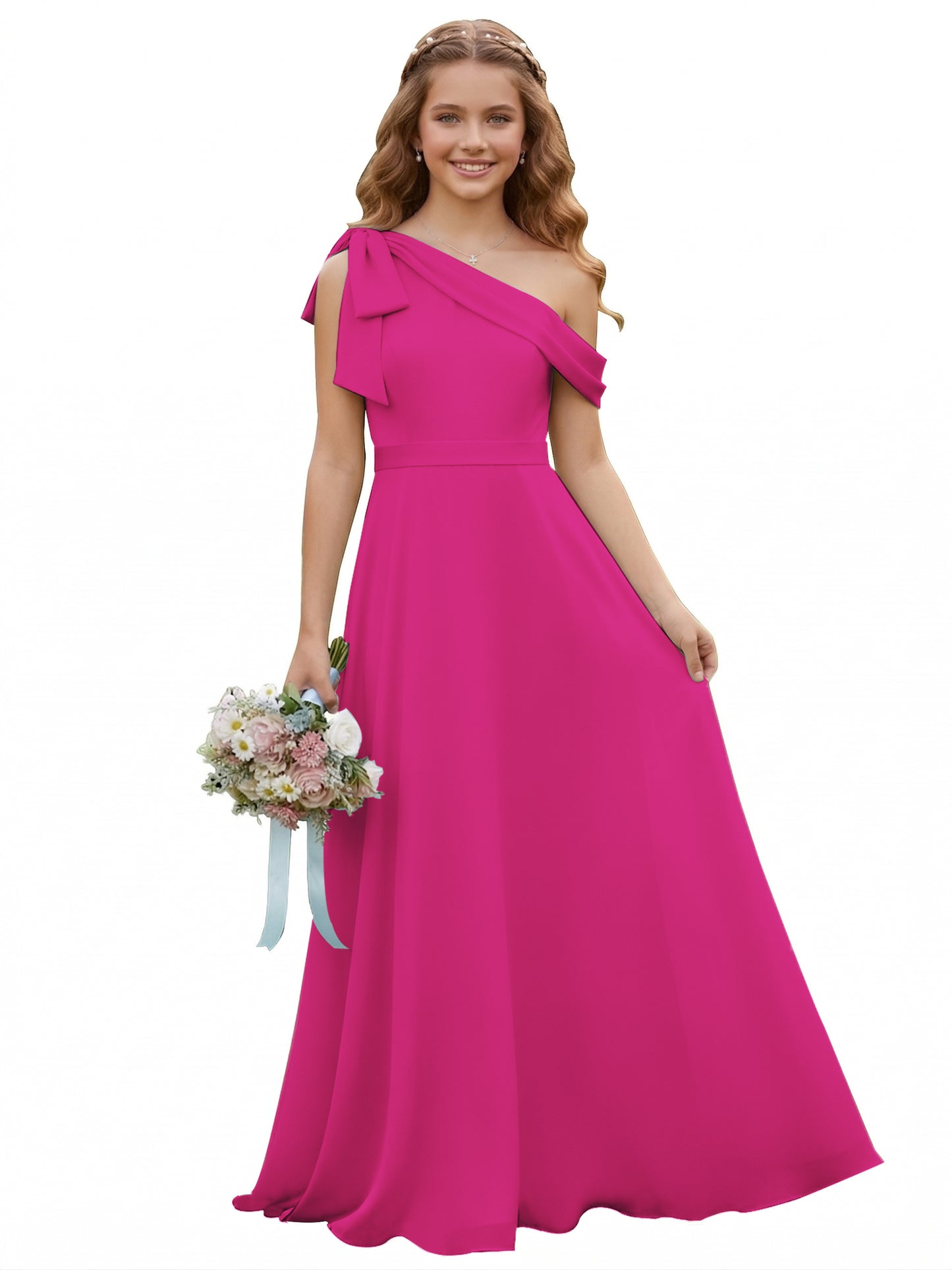 dideyttawl One Shoulder Junior Bridesmaid Dresses for Girls 4-16 Chiffon  A-Line Pageant Formal Party Ball Dress 2562