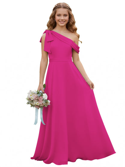 dideyttawl One Shoulder Junior Bridesmaid Dresses for Girls 4-16 Chiffon  A-Line Pageant Formal Party Ball Dress 2562