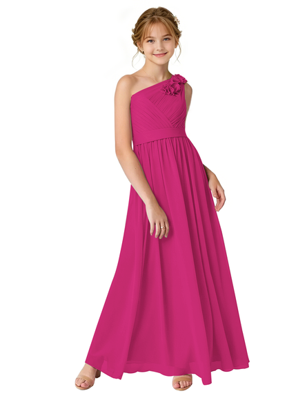 dideyttawl One Shoulder Pleated Junior Bridesmaid Dresses for Wedding A-Line Chiffon 3D Flower Girls Formal Party Dress 2604
