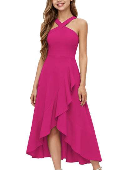 dideyttawl Halter Chiffon Junior Bridesmaid Dresses for Wedding A-Line High Low Flower Girls Formal Party Dress with Slit 2608
