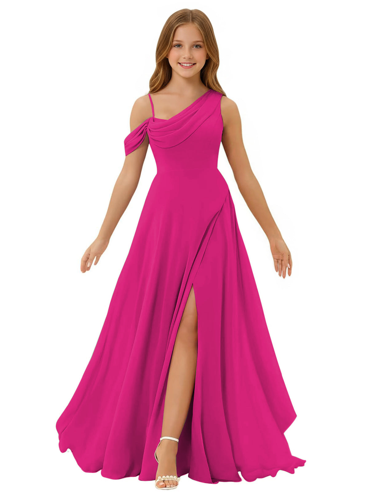 dideyttawl One Shoulder Junior Bridesmaid Dresses for Girls with Slit A-Line Chiffon Pageant Formal Party Ball Dress 2564