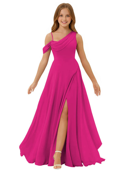 dideyttawl One Shoulder Junior Bridesmaid Dresses for Girls with Slit A-Line Chiffon Pageant Formal Party Ball Dress 2564