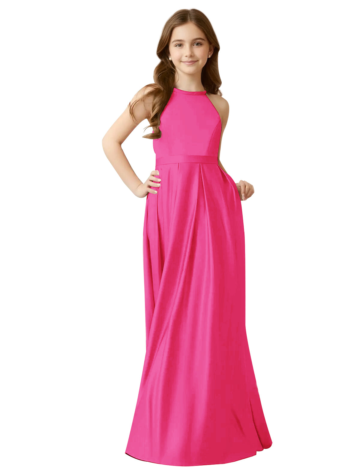 dideyttawl A-Line Junior Bridesmaid Dresses Halter Flower Girls Dress Satin Adjustable Straps Formal Gown 2532