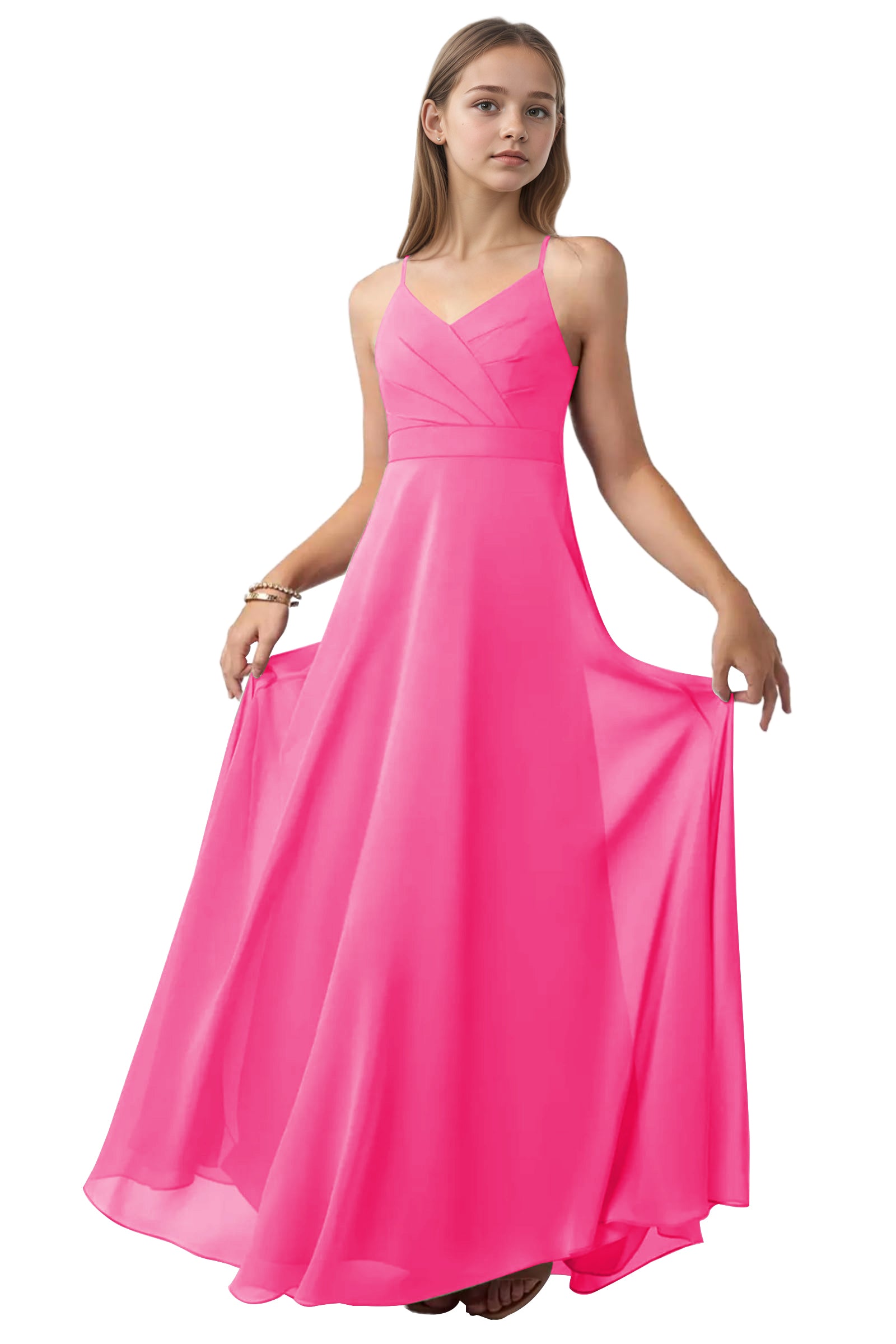 Spaghetti Straps Junior Bridesmaid Dress | Pleated Chiffon Flower Girls Dress | Dideyttawl Spaghetti Straps Junior Bridesmaid Dress | Pleated Chiffon Flower Girls Dress | Dideyttawl