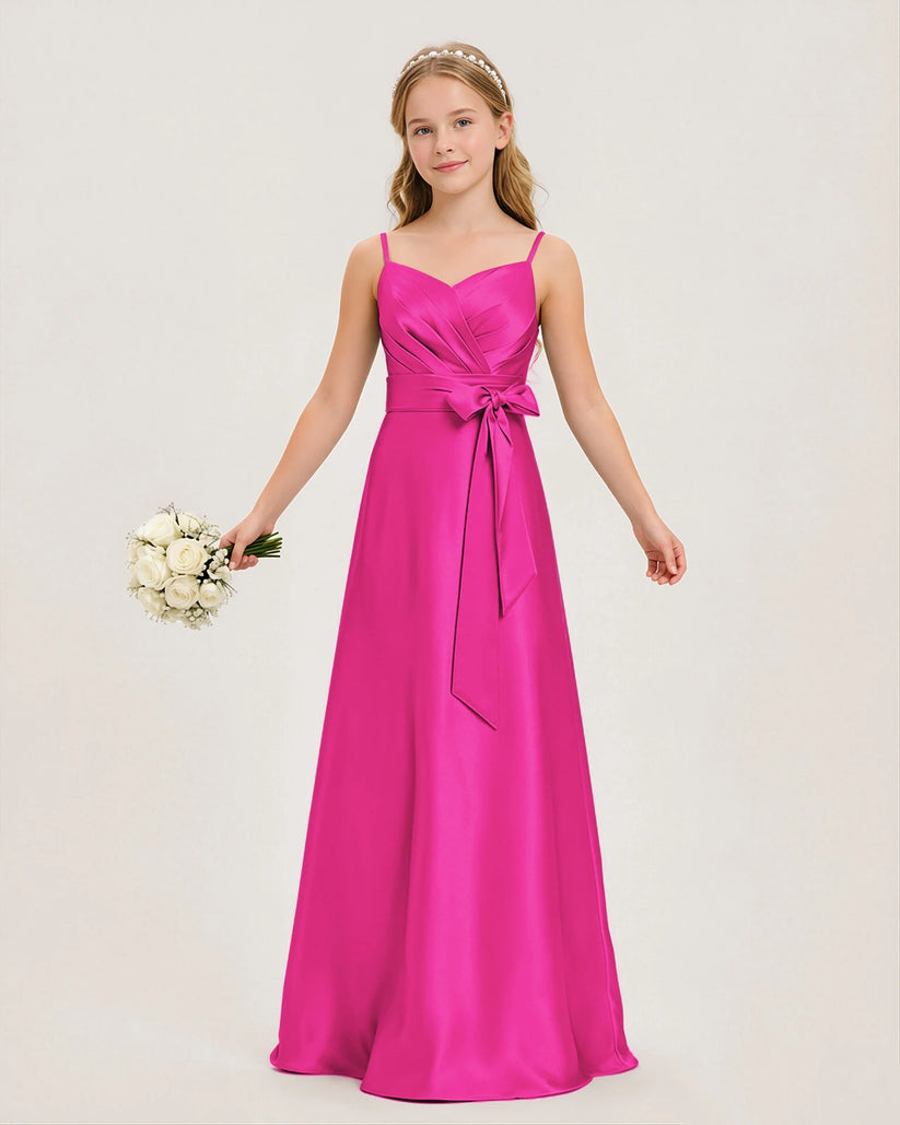 Hot Pink Satin A-line Junior Bridesmaid Dress Front View