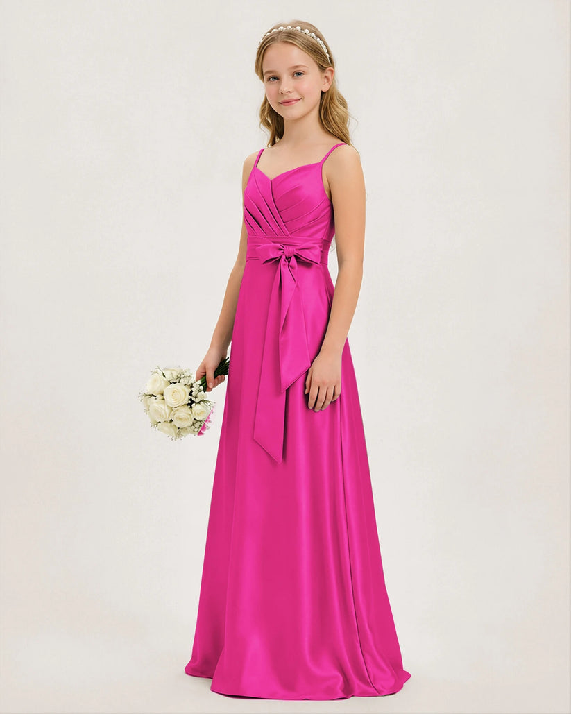 Hot Pink Satin A-line Junior Bridesmaid Dress Front View