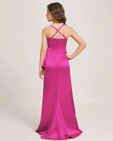 Hot Pink Satin Sheath Girls Formal Dress Back View