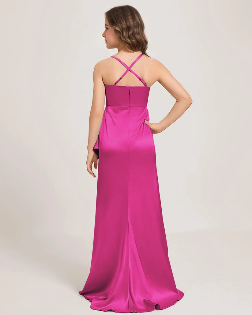 Hot Pink Satin Sheath Girls Formal Dress Back View