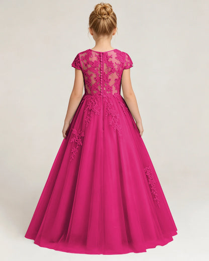 Back Hot Pink Lace Flower Girls Dress