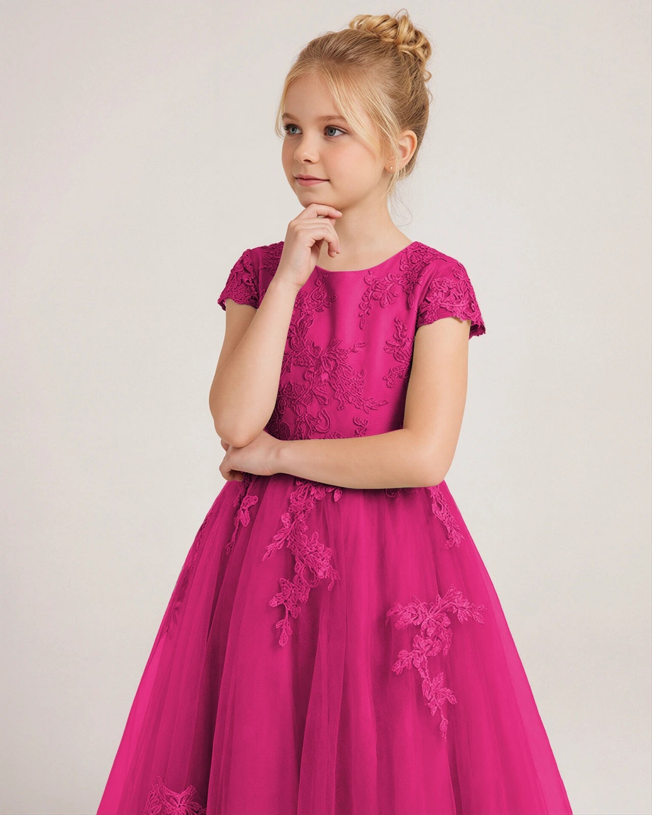 Detail Hot Pink Lace Flower Girls Dress