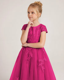 Detail Hot Pink Lace Flower Girls Dress