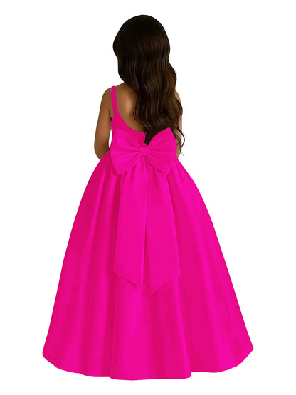 dideyttawl Satin Flower Girl Dresses with Bow Elegant Communion Dress for Girls A-Line Formal Party Gown with Bow