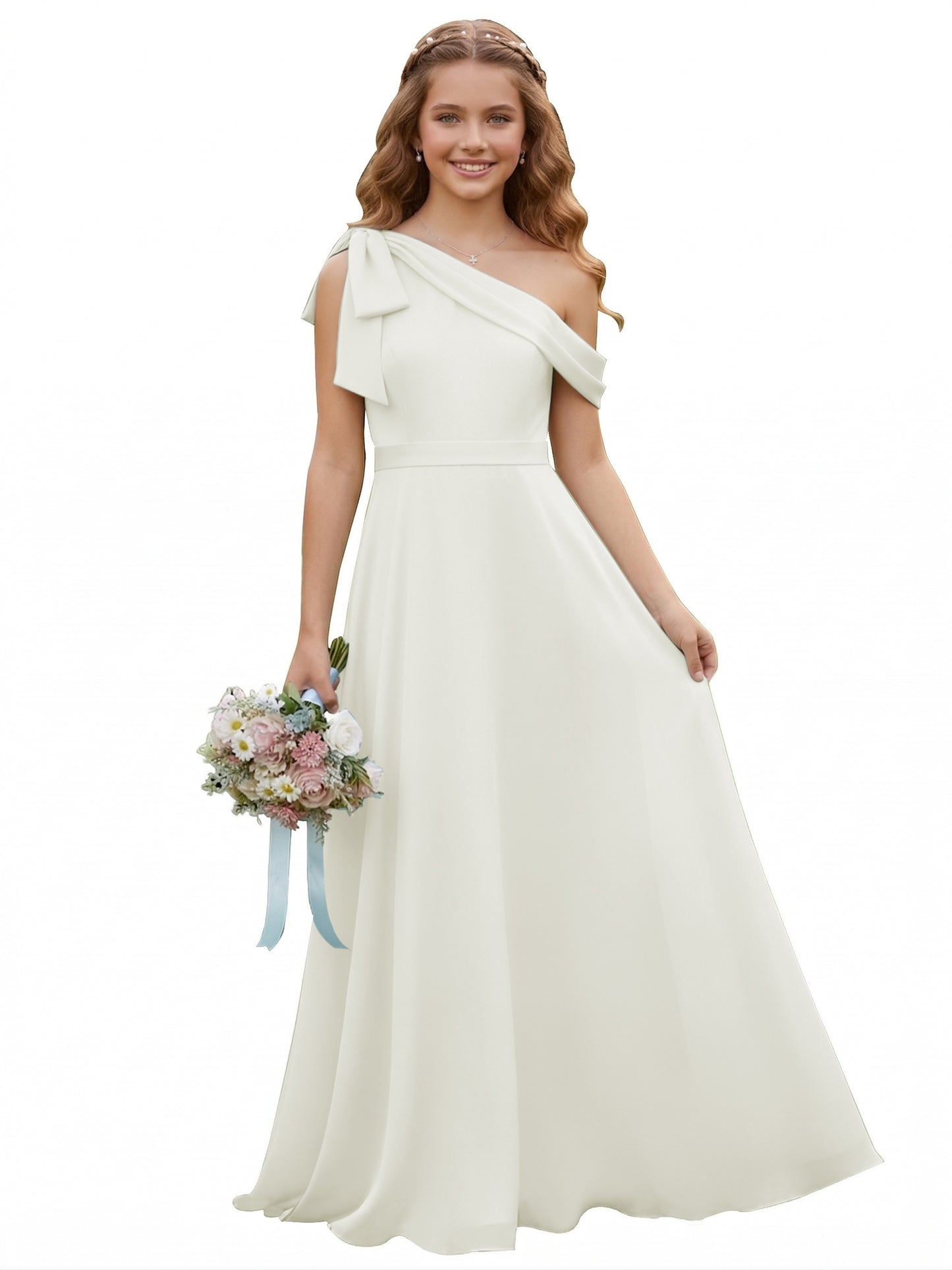 dideyttawl One Shoulder Junior Bridesmaid Dresses for Girls 4-16 Chiffon  A-Line Pageant Formal Party Ball Dress 2562