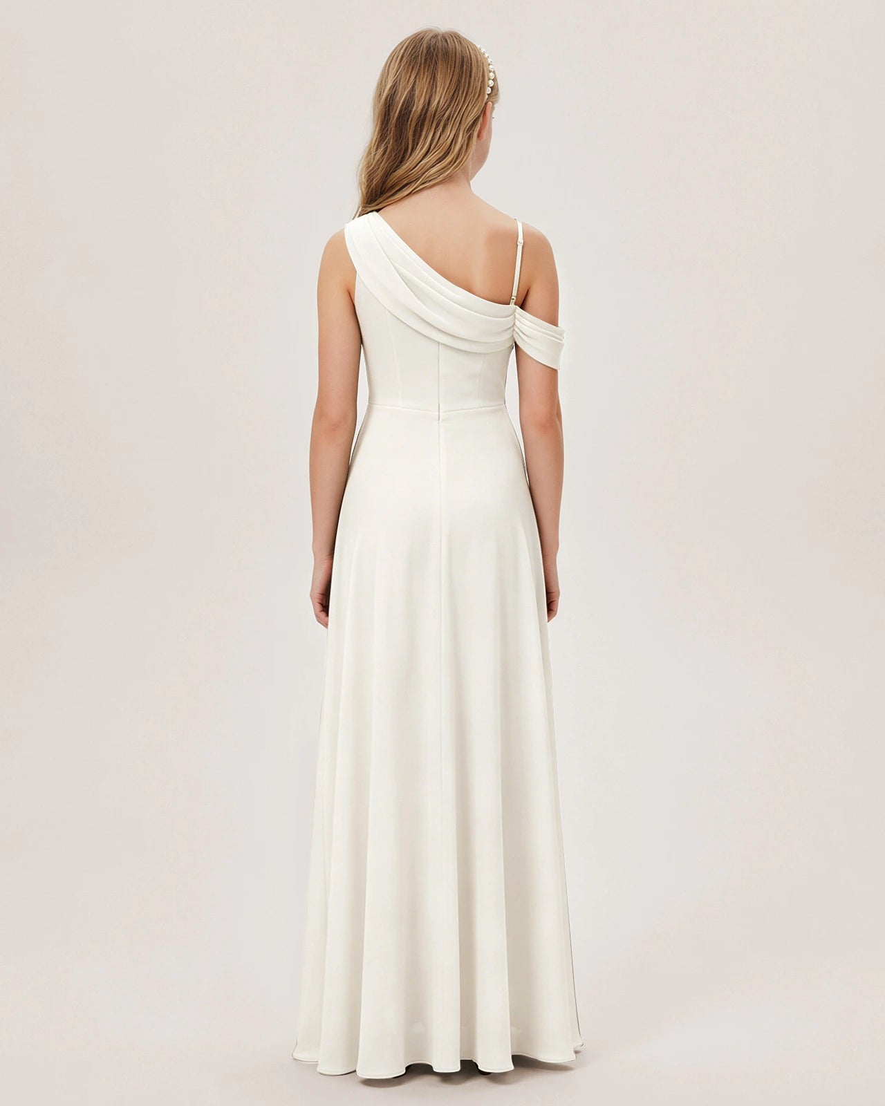 Ivory Chiffon A-line Junior Bridesmaid Dress Back View