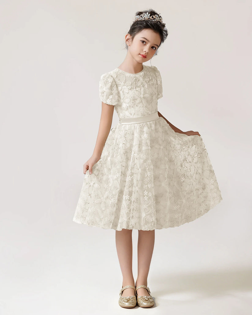 Ivory Lace A-line Girls Formal Dress Front View