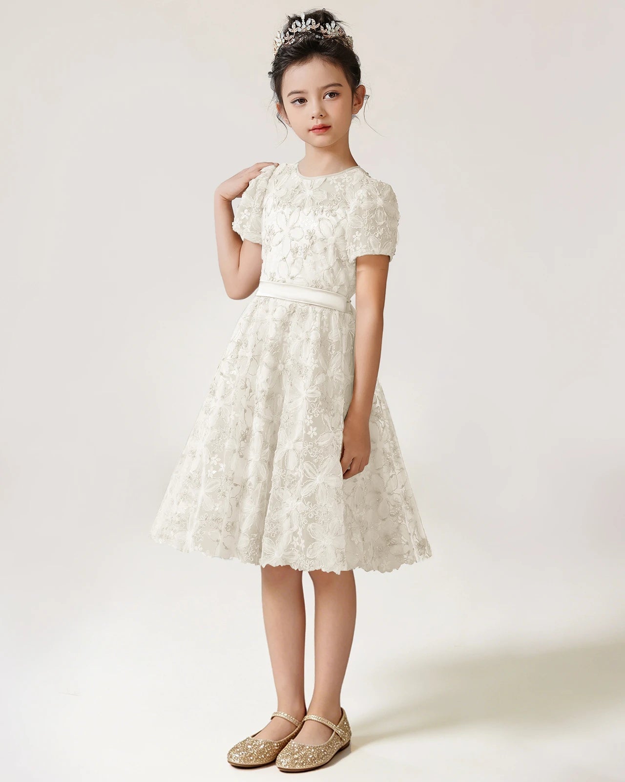 Front Ivory Lace Flower Girls Dress