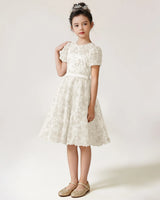 Ivory Lace A-line Girls Formal Dress Front View