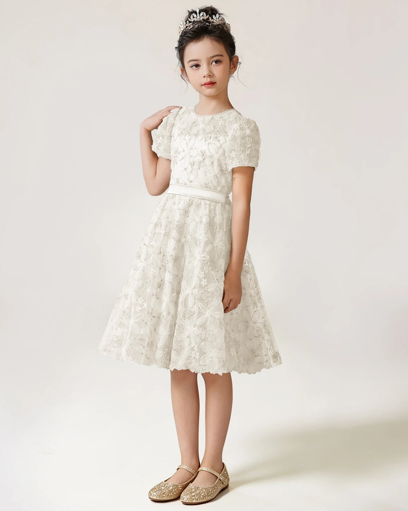 Ivory Lace A-line Girls Formal Dress Front View