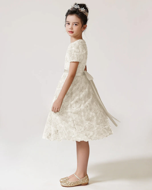 Ivory Lace A-line Girls Formal Dress Side View