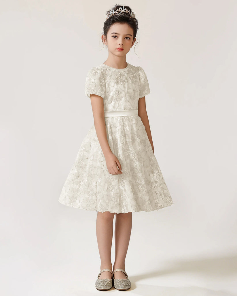 Ivory Lace A-line Girls Formal Dress Front View