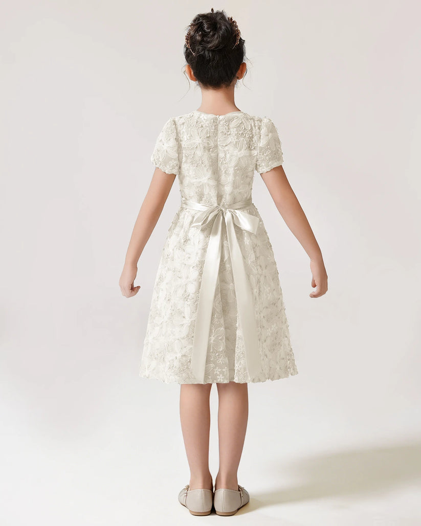 Ivory Lace A-line Girls Formal Dress Back View