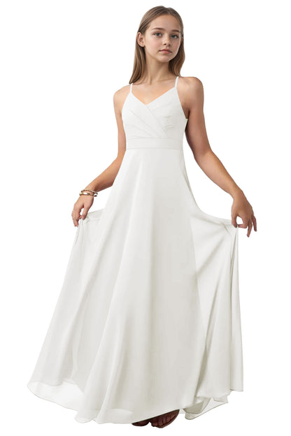 dideyttawl V-Neck Junior Bridesmaid Dress Spaghetti Straps Pleated Chiffon A-Line Flower Girl Dress 2510