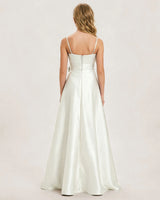 Ivory Satin A-line Junior Bridesmaid Dress Back View