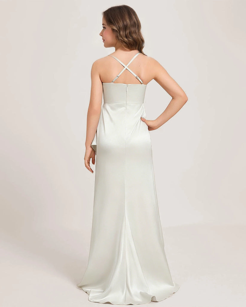 Ivory Satin A-line Girls Formal Dress Back View
