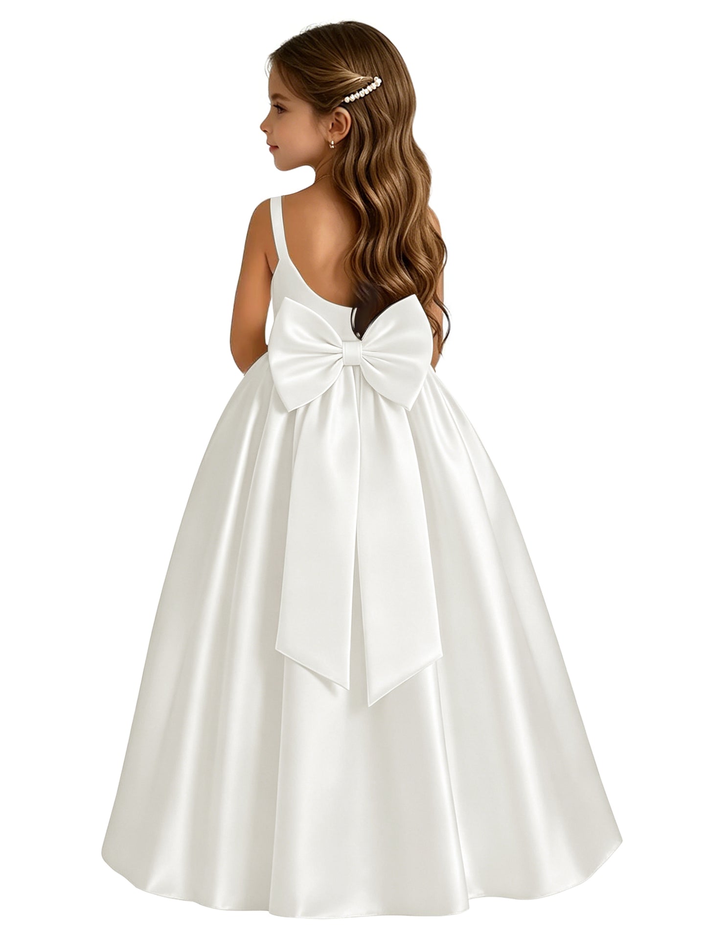 dideyttawl Satin Flower Girl Dresses with Bow Elegant Communion Dress for Girls A-Line Formal Party Gown with Bow