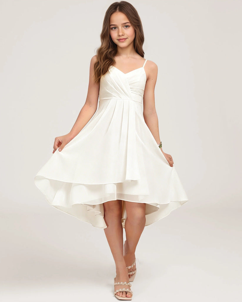 Ivory Chiffon A-line Junior Bridesmaid Dress Front View