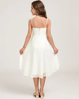 Ivory Satin A-line Junior Bridesmaid Dress Back View