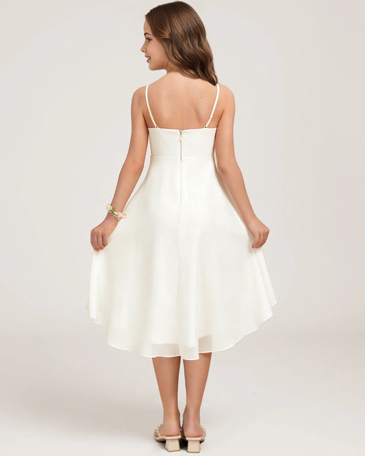Ivory Satin A-line Junior Bridesmaid Dress Back View