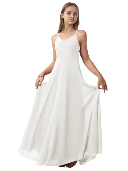 dideyttawl V-Neck Junior Bridesmaid Dress Spaghetti Straps Pleated Chiffon A-Line Flower Girl Dress 2510