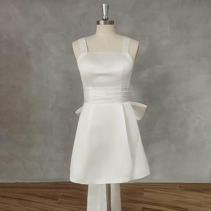2025 Big Bow Mini Wedding Dress Elegant Short Bridal Gown Women Backless Spaghetti Straps Simple Wedding Gown