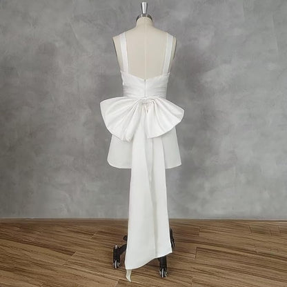 2025 Big Bow Mini Wedding Dress Elegant Short Bridal Gown Women Backless Spaghetti Straps Simple Wedding Gown