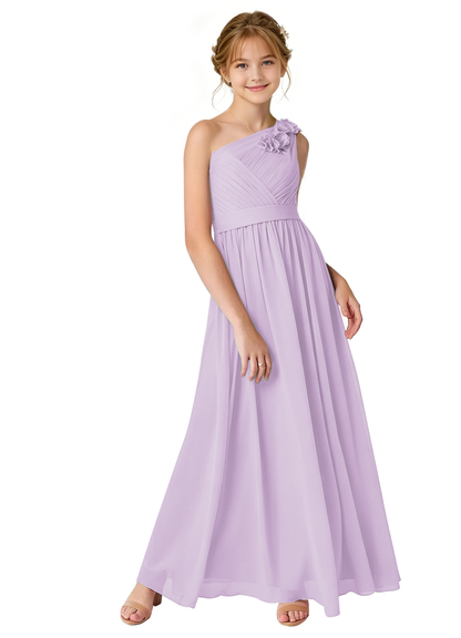 dideyttawl One Shoulder Pleated Junior Bridesmaid Dresses for Wedding A-Line Chiffon 3D Flower Girls Formal Party Dress 2604