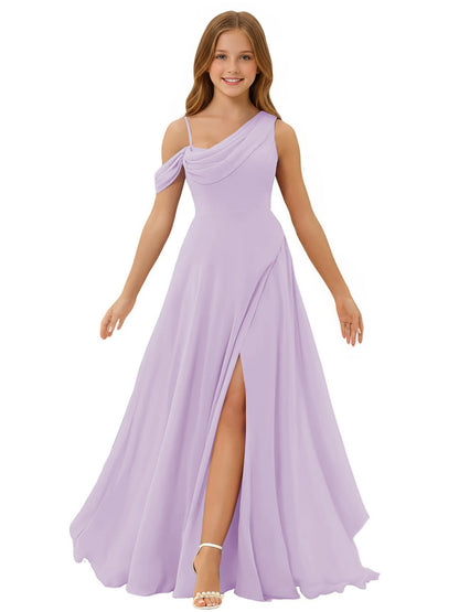 dideyttawl One Shoulder Junior Bridesmaid Dresses for Girls with Slit A-Line Chiffon Pageant Formal Party Ball Dress 2564