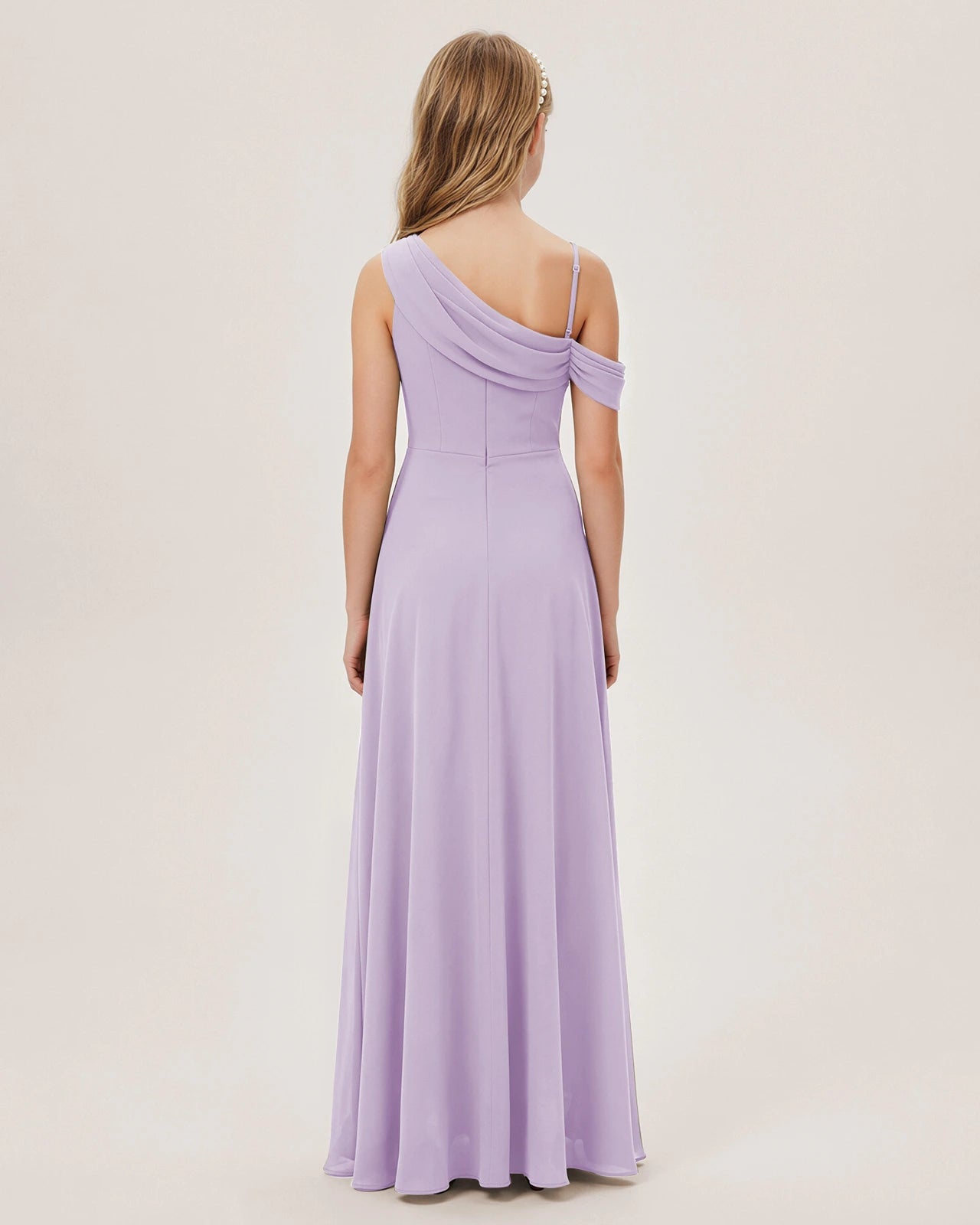 Lavender Chiffon A-line Junior Bridesmaid Dress Back View